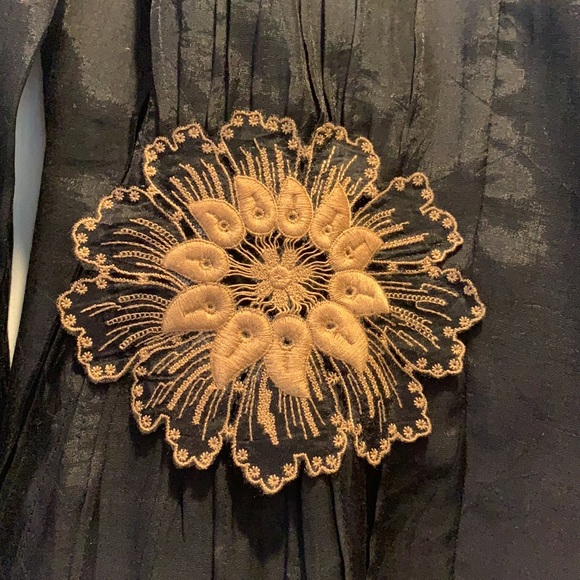 Black Organza Embroidered Flower Button Up Shirt - Picture 3 of 3